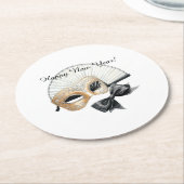 Happy New Year Gold Black Mask Ronde Kartonnen Onderzetter (Gebogen)