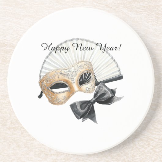 Happy New Year Gold Black Mask Zandsteen Onderzetter (Voorkant)