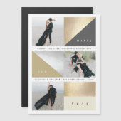 Happy New Year Gold Blocks 3 Fotomagnetische Kaart (Voorkant / Achterkant)