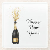 Happy New Year Gold Bottle Glazen Onderzetter (Voorkant)
