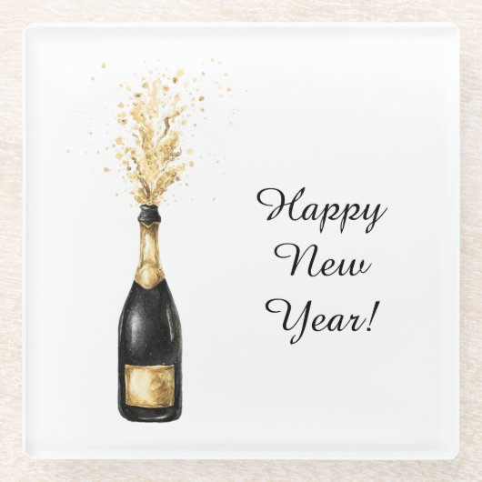 Happy New Year Gold Bottle Glazen Onderzetter (Voorkant)