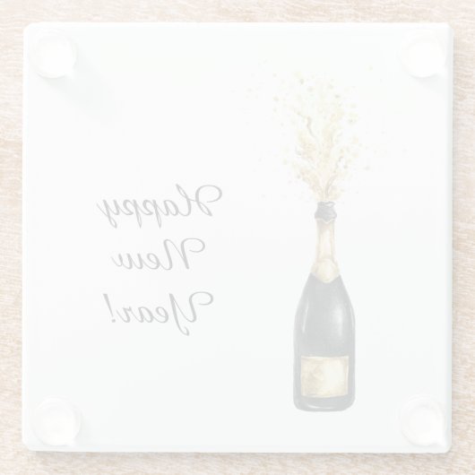 Happy New Year Gold Bottle Glazen Onderzetter (Achterkant)