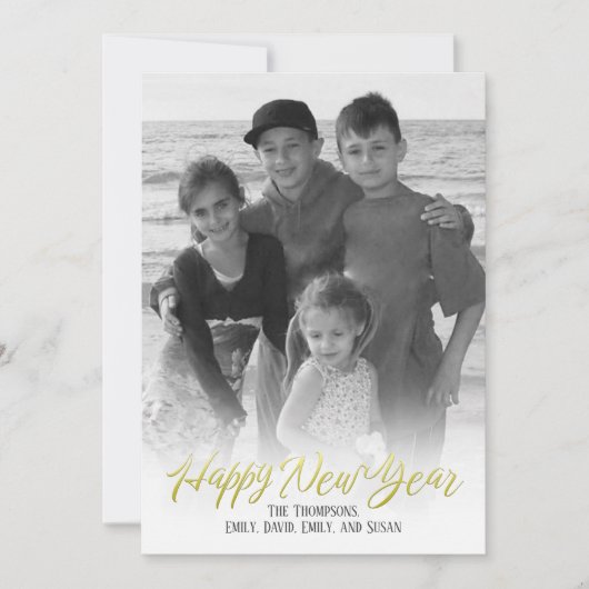 Happy New Year Gold Calligraphy Script 1 Foto Feestdagenkaart (Voorkant)