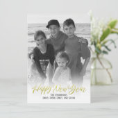 Happy New Year Gold Calligraphy Script 1 Foto Feestdagenkaart (Staand voorkant)