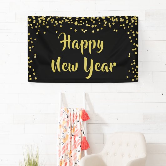 HAPPY NEW YEAR Gold Confetti Brush Script Spandoek (Insitu)