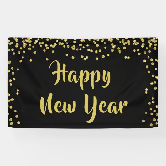 HAPPY NEW YEAR Gold Confetti Brush Script Spandoek (Horizontaal)