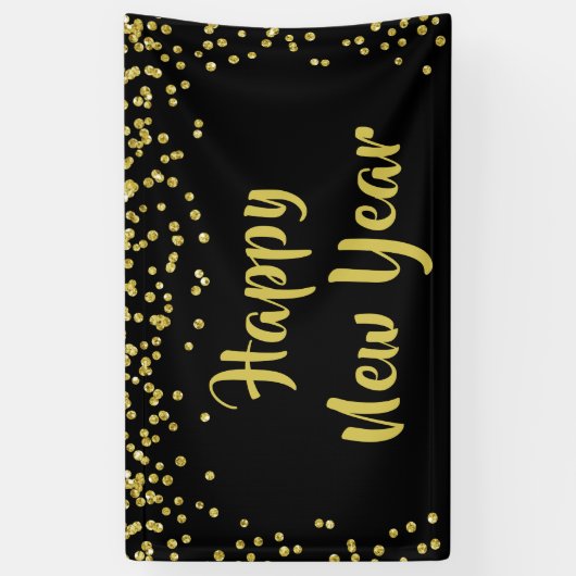 HAPPY NEW YEAR Gold Confetti Brush Script Spandoek (Verticaal)