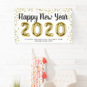 HAPPY NEW YEAR Gold Confetti Brush Script Wit Spandoek (Insitu)