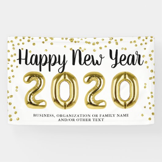 HAPPY NEW YEAR Gold Confetti Brush Script Wit Spandoek (Horizontaal)