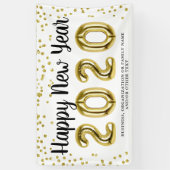 HAPPY NEW YEAR Gold Confetti Brush Script Wit Spandoek (Verticaal)