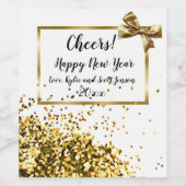 Happy New Year Gold Confetti en Bow Wijn Etiket (Enkel label)