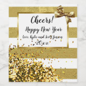 Happy New Year Gold Confetti en Bow Wijn Etiket (Enkel label)