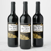 Happy New Year Gold Confetti en Bow Wijn Etiket (Flessen)