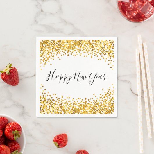 Happy New Year Gold Confetti Holiday Napkin Servet (Insitu)