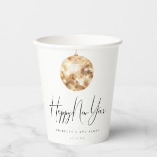 Happy New Year Gold Disco Ball Papieren Bekers
