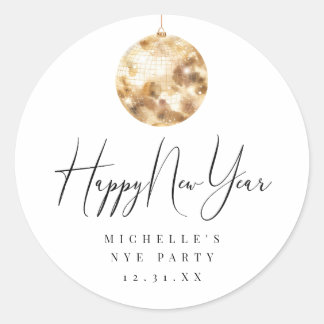 Happy New Year Gold Disco Ball Ronde Sticker
