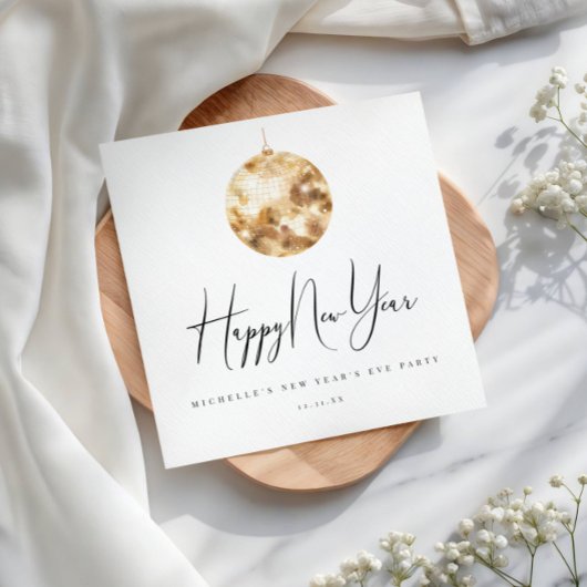 Happy New Year Gold Disco Ball Servet