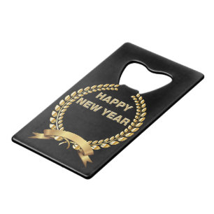 Happy New Year Gold en Black Creditkaart Flessenopener