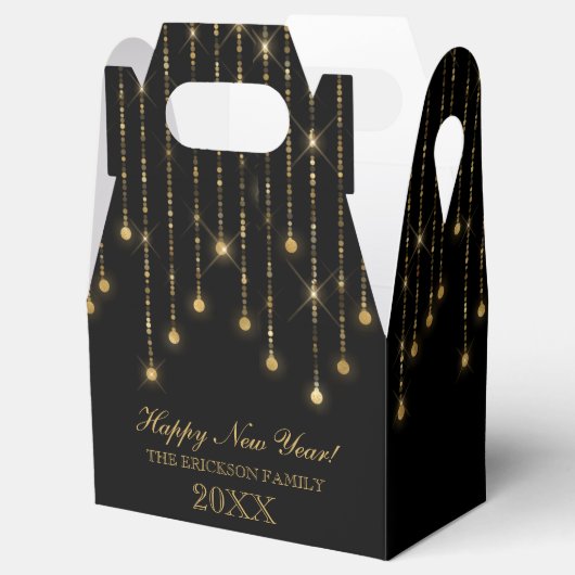Happy New Year Gold en Black String Lights Bedankdoosjes (Geopend)