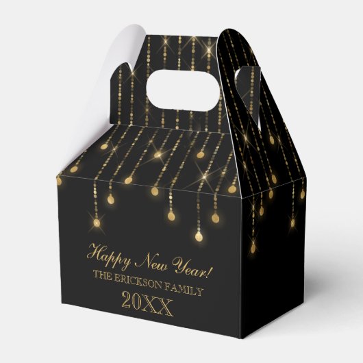 Happy New Year Gold en Black String Lights Bedankdoosjes (Voorkant Zijde)