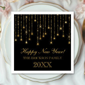 Happy New Year Gold en Black String Lights Servet