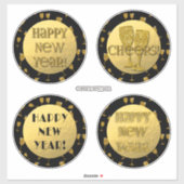 Happy New Year Gold Faux Folie en Black Sticker (Vel)