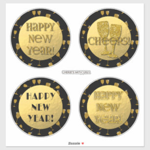 Happy New Year Gold Faux Folie en Black Sticker