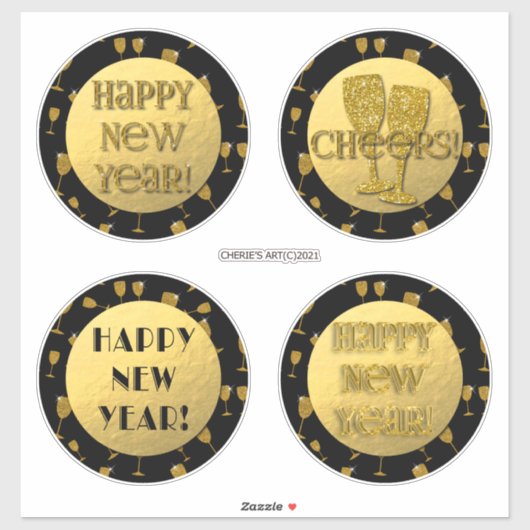 Happy New Year Gold Faux Folie en Black Sticker (Vel)