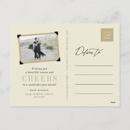Happy New Year Gold Foil Blokken Stijlvol 3 Foto Feestdagenkaart (Achterkant)