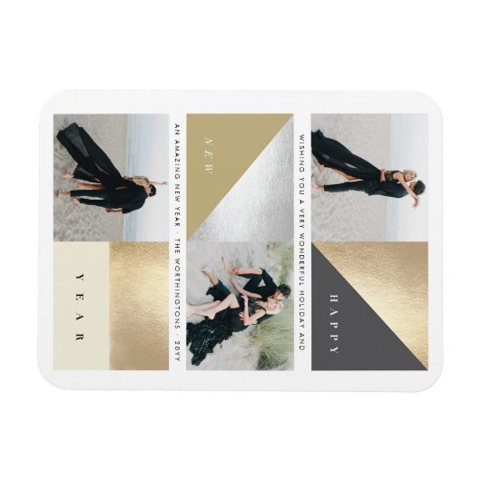 Happy New Year Gold Foil Blokken Stijlvol 3 Foto Magneet (Horizontaal)