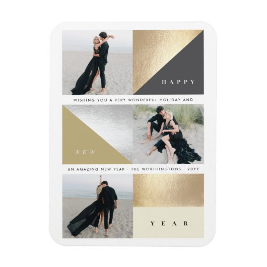 Happy New Year Gold Foil Blokken Stijlvol 3 Foto Magneet (Verticaal)