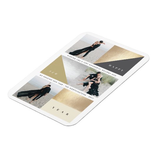 Happy New Year Gold Foil Blokken Stijlvol 3 Foto Magneet (Linkerzijde)