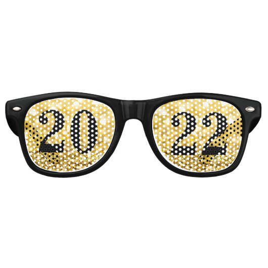 Happy New Year Gold Glitter 2022 Glam Party Retro Zonnebril (Voorkant)