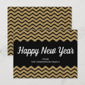 Happy New Year Gold Glitter Black Chevron Stripes Briefkaart (Voorkant / Achterkant)