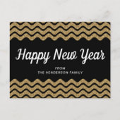 Happy New Year Gold Glitter Black Chevron Stripes Briefkaart (Voorkant)