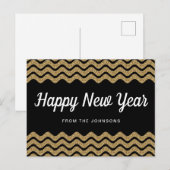 Happy New Year Gold Glitter Black Chevron Stripes Feestdagenkaart (Voorkant / Achterkant)