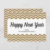 Happy New Year Gold Glitter Chevron Stripes Briefkaart (Voorkant / Achterkant)