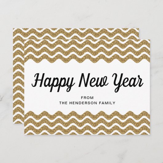 Happy New Year Gold Glitter Chevron Stripes Briefkaart (Voorkant / Achterkant)