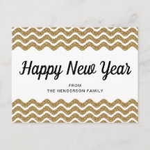 Happy New Year Gold Glitter Chevron Stripes