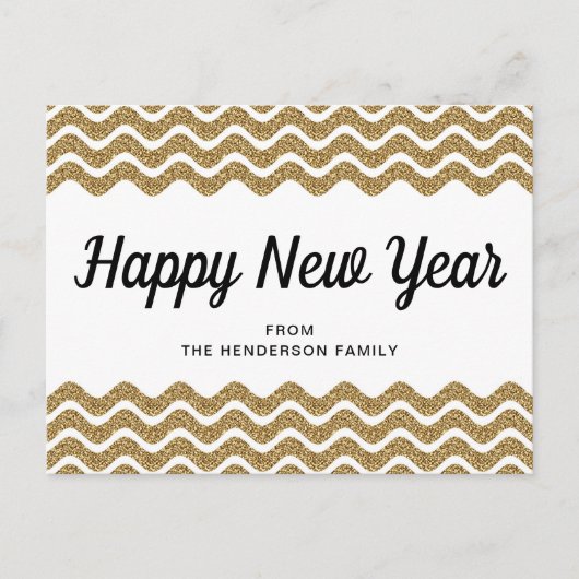 Happy New Year Gold Glitter Chevron Stripes Briefkaart (Voorkant)