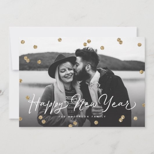 Happy New Year Gold Glitter Confetti Stippen Feestdagenkaart (Voorkant)