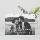 Happy New Year Gold Glitter Confetti Stippen Feestdagenkaart (Staand voorkant)