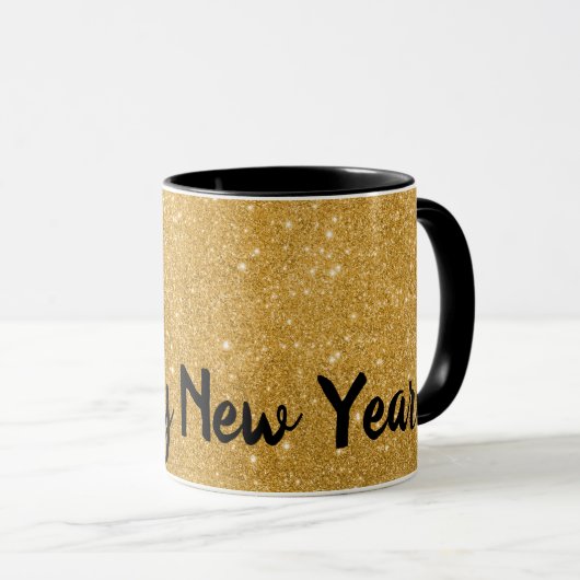 Happy New Year Gold Glitter Effect Coffee Mok (Voorkant rechts)