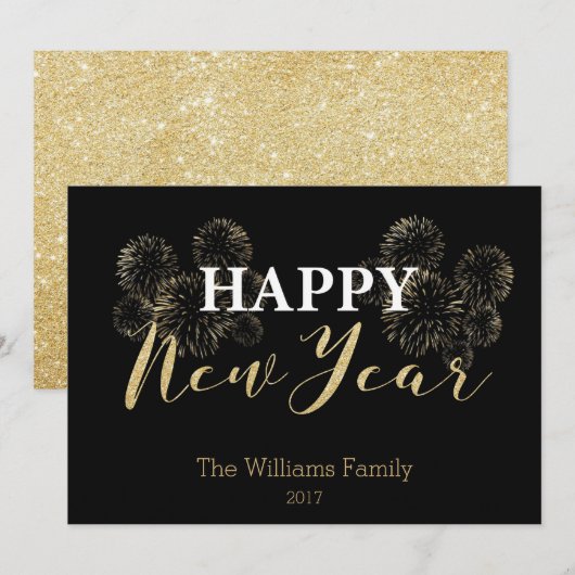 Happy New Year Gold Glitter Kaart (Voorkant / Achterkant)