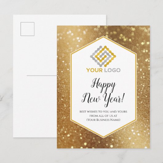 Happy New Year Gold Glitter Logo Business Postcard Briefkaart (Voorkant / Achterkant)