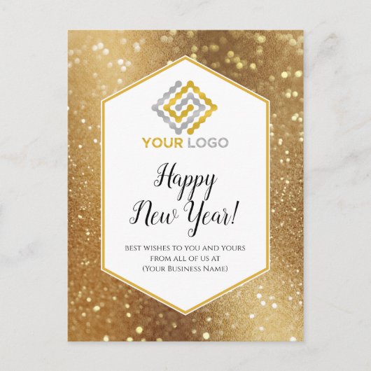 Happy New Year Gold Glitter Logo Business Postcard Briefkaart (Voorkant)