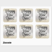 Happy New Year Gold Glitter op Metallic Silver Vierkante Sticker (Vel)