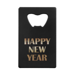 Happy New Year Gold Metallic Text Afbeelding Creditkaart Flessenopener