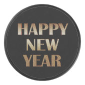 Happy New Year Gold Metallic Text Afbeelding Hockey Puck (Voorkant)