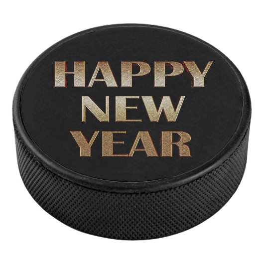 Happy New Year Gold Metallic Text Afbeelding Hockey Puck (3/4)